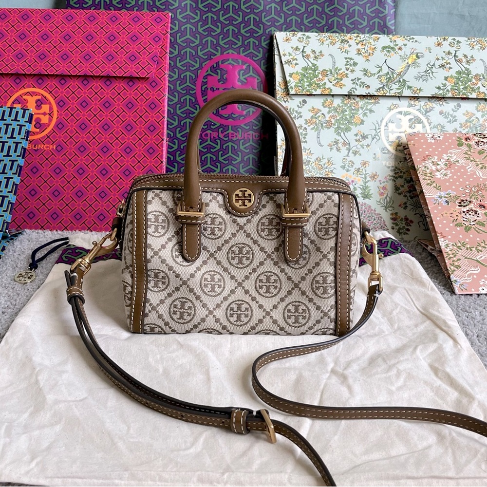 Tory Burch T Monogram Jacquard Mini Duffle/Barrel Bag